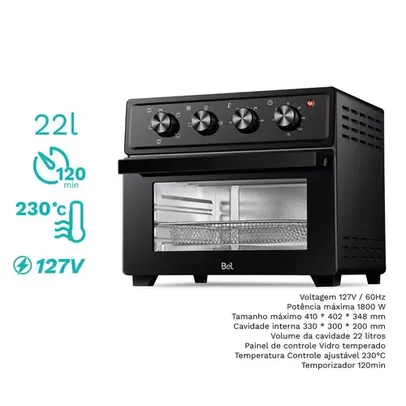 Forno Elétrico com função Air Fryer 22L 1800W Preto - BEL22AD 127V - 110V