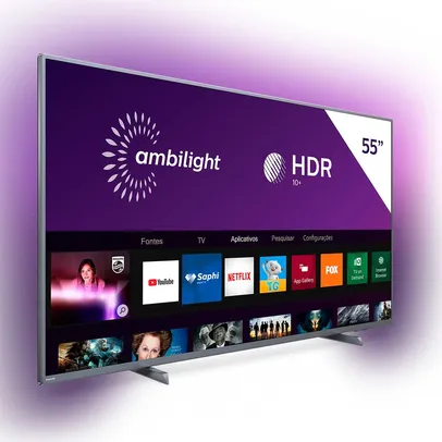 Smart TV Philips 55&quot; 4K UHD AMBILIGHT 3 lados HDR10+ Dolby Vision Dolby Atmos Bluetooth Prata