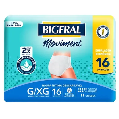 Roupa Íntima Descartável BigFral Moviment Tamanho G/XG - 64 Unidades