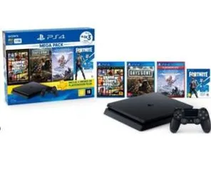 Console Sony PlayStation 4 Hits Bundle 6 1TB - GTA V + Days Gone + Horizon Zero Dawn + Voucher Fortnite Neo Versa - CUH-2214B