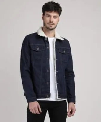 jaqueta jeans masculina com pelo azul escuro