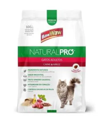 (Recorrência) Ração Baw Waw Natural Pro para gatos adultos sabor Carne e Arroz - 2,5kg - R$17