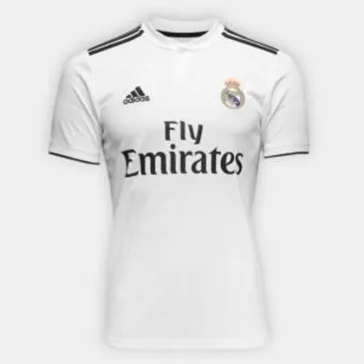 [Visa] [G/GG] Camisa Real Madrid 2018 s/n° Masculina Adidas - Branco e Preto | R$ 107