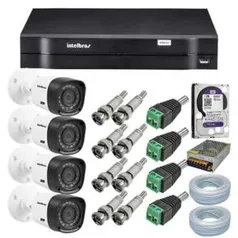 Kit CFTV 4 Câmeras Intelbras Dvr Intelbras 1004 + HD 1 Tb Purple - R$1166