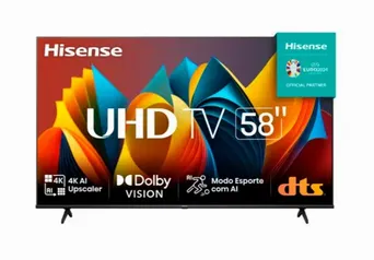 Smart TV 58" Hisense Ultra HD 4K DLED A6K com Sleep timer, entrada HDMI e Wi-Fi - 58A51HSV