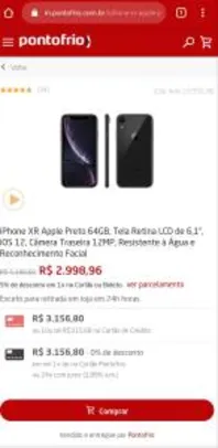 iPhone XR Apple Preto 64GB | R$2999