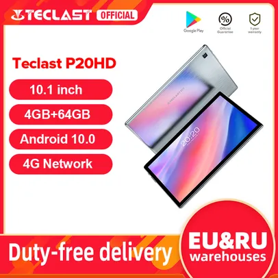 Tablet Teclast P20HD 10,1", Android 10, 64GB/4GB, suporte a 4G