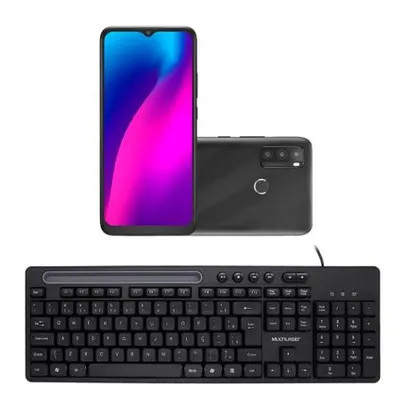 [AME R$ 556] Smartphone Multilaser G Max 2 128GB Dual Chip Android 11 Preto e Teclado Com Fio Slot