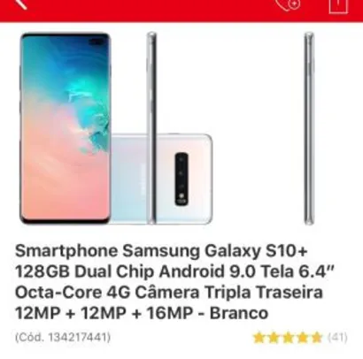 [CC Americanas + App] Smartphone Samsung Galaxy S10+ 128GB - R$3012