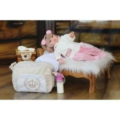 Boneca Bebê Reborn Princesa Loira Roupa Creme/Rosa 53cm | R$ 161