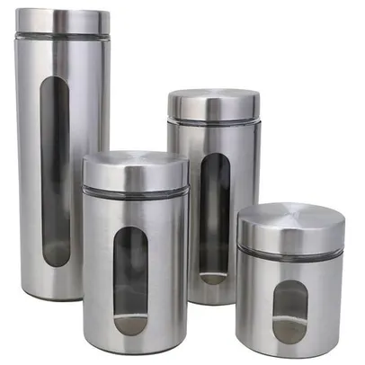 [Ame R$65] Conjunto de Porta Mantimentos 4 Peças em Vidro e Inox - Casual Home