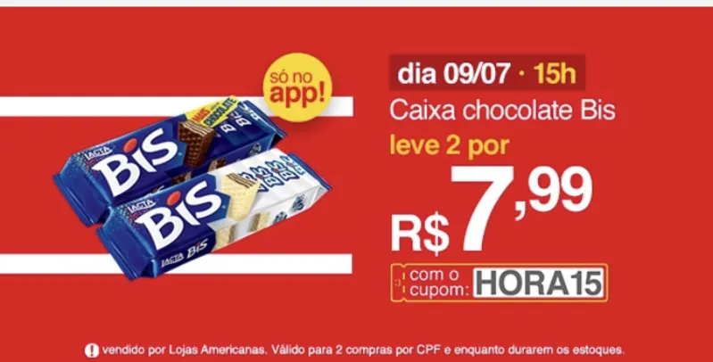 [APP+Cupom] 2 Caixas de Chocolate Lacta Bis | R$ 8
