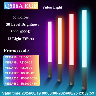 [Do Brasil] LUXCEO Q508A RGB Luz de vídeo portátil LED