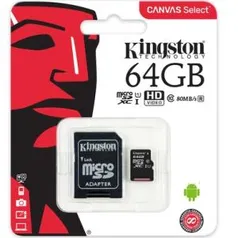 Cartão de Memória Kingston Canvas Select MicroSD 64GB Classe 10 com Adaptador - SDCS/64GB