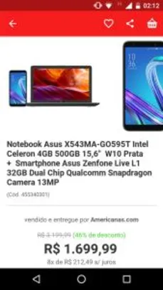 (Ame 1599) Notebook Asus X543MA-GO595T Celeron + Zenfone Live R$1699