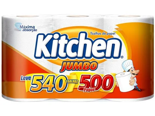 [Leva 3 Paga 2] Papel toalha folha dupla Kitchen Jumbo com 540 folhas | R$10 cada