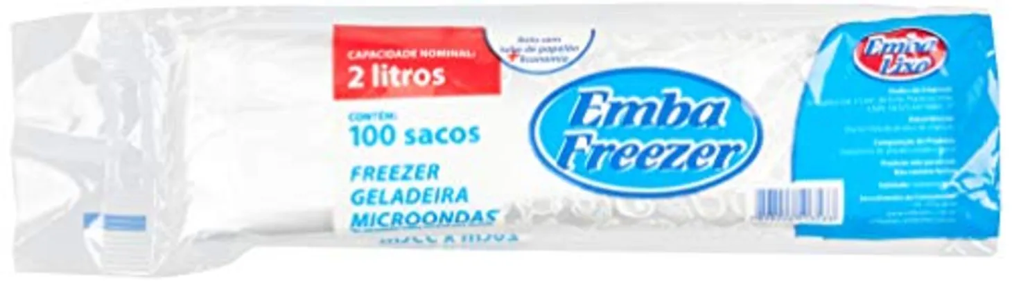 [Prime] 100 Sacos Embafreezer, 2 Litros, Transparente, Embalixo