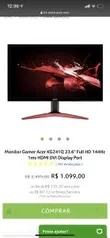 Monitor Gamer Acer KG241Q 23.6" Full HD 144Hz 1ms HDMI DVI Display Port | R$967