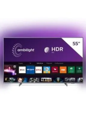 Saindo por R$ 2223: Smart TV Led 55" Philips Amblight 4K Ultra HD HDR 10+ Dolby Atmos Dolby Vision Prata | R$2223 | Pelando