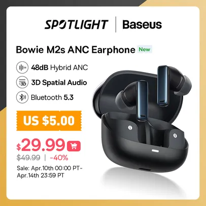 Fone de ouvido Baseus Bowie m2s - ANC -48db bluetooth 5.3