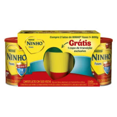 Kit Composto Lácteo Nestlé Ninho Fases 1+ 2 Latas 800g Grátis Copo de Transição Exclusivo por R$ 58