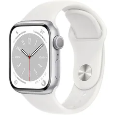 Apple Watch Series 8 GPS - Caixa Prateada de alumínio  41 mm - Pulseira Esportiva Branca