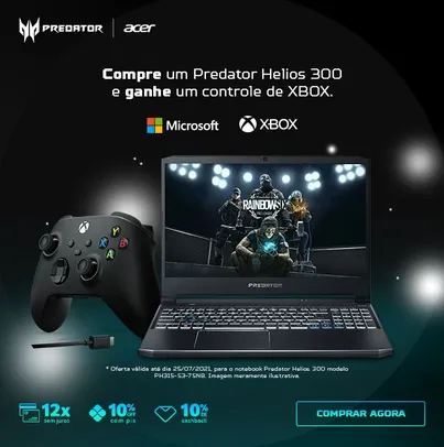 (AME +CUPOM) Notebook Gamer Predator Helios 300 PH315-53-75N8 Intel Core i7 16GB 512GB SSD RTX 2060 15,6' + Controle do Xbox | R$8419