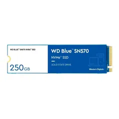 SSD 250 GB WD Blue SN570, M.2 2280, NVMe, Leitura: 3300MB/s e Gravação: 1200MB/s, Azul