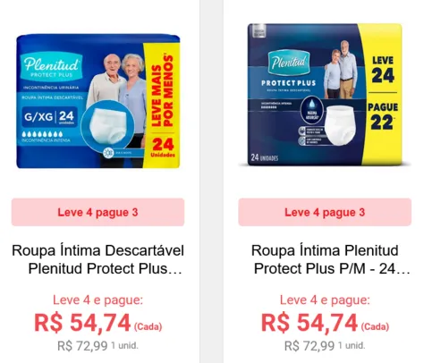 ROUPA INTIMA / FRALDA GERIÁTRICA PLENITUD LEVE4 PAGUE3