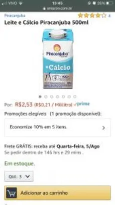 [PRIME] Leite e Cálcio Piracanjuba 500ml (desnatado) R$ 1