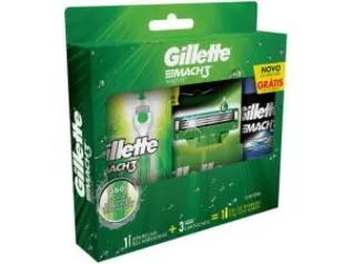 Kit Aparelho de Barbear Gillette Mach3 Acqua-Grip - Sensitive 2 Cargas Gel de Barbear Complete Defense