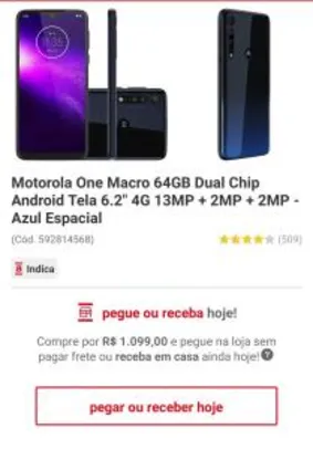[APP] Motorola One Macro 64GB - Azul espacial | R$1.099