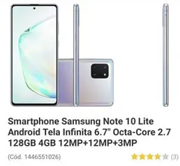 Smartphone Samsung Note 10 Lite Android Tela Infinita 6.7" Octa-Core 2.7 128GB 4GB 12MP+12MP+3MP