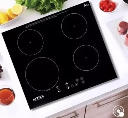 Fogão Cooktop 4 Queimadores Indução Mesa Vitrocerâmica 220v Cor Preto Attila