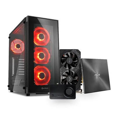 Kit Placa de Vídeo Asus NVIDIA GeForce GTX 1650 + Gabinete Sharkoon TG5 Red + Drive ASUS Gravador Externo | R$3000