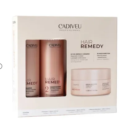 Kit Cadiveu Professional Hair Remedy – Shampoo 250 ml + Condicionador 250 ml + Máscara 200 ml