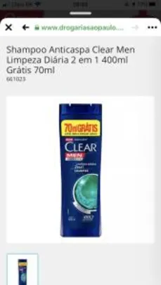 Shampoo Anticaspa Clear Men Limpeza Diária 2 em 1 - 400ml | R$ 12