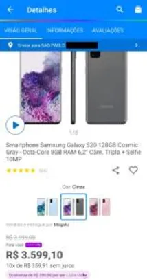 [CLUBE DA LU] Smartphone Samsung Galaxy S20 128GB Cosmic Gray | R$3.599