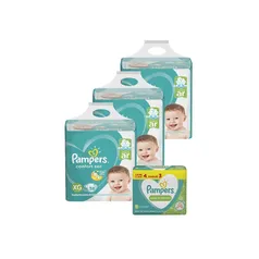 Pampers XG Confort Sec Super 174 Unidades + Lenço Umedecido Pampers Aloevera 192 Unidades