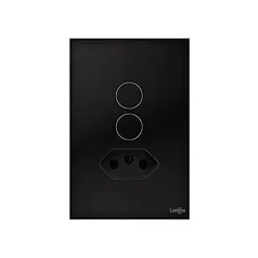 [PRIME]Interruptor Touch 2 Botões + Tomada Glass Espelho Em Acrilico Preto Lumenx