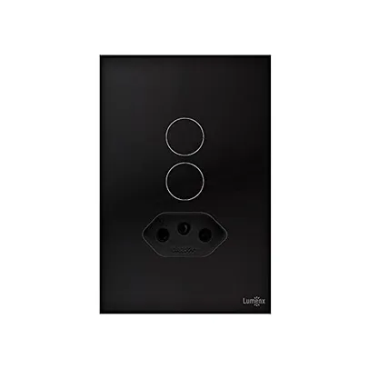 [PRIME]Interruptor Touch 2 Botões + Tomada Glass Espelho Em Acrilico Preto Lumenx