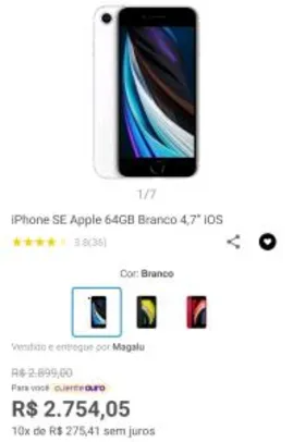 [Cliente Ouro] iPhone SE Apple 64GB Branco 4,7” iOS R$2754,05