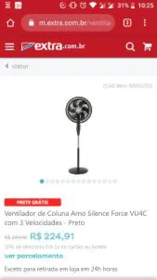 Ventilador de Coluna Arno Silence Force VU4C com 3 Velocidades - Preto - 110V - R$225