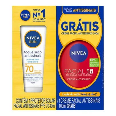 Saindo por R$ 36,9: Kit Nivea Protetor Solar Facial Antissinais Fps 70 40ml + Creme Facial Antissinais 100ml | Pelando