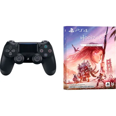 Controle Sem Fio Dualshock 4 Preto + Game Horizon Forbidden West Edicao Especial - PS4