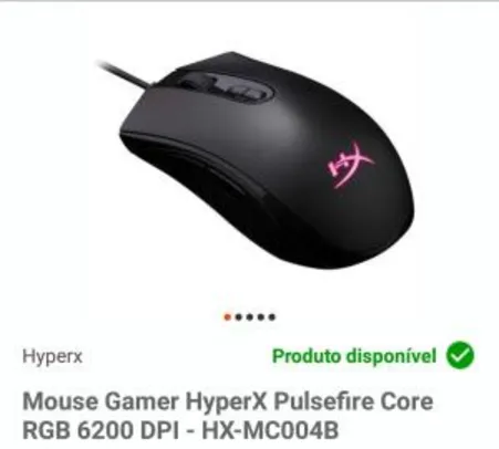 Mouse Gamer HyperX Pulsefire Core RGB 6200 DPI - HX-MC004B - R$90