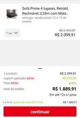 Sofá Prime 4 lugares, Retrátil, Reclinável, 2,35m com Molas Espresso Móveis Grafite - R$1889