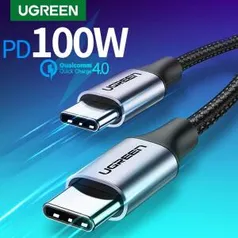 Carregador Ugreen USB C PD60W PVC Black 0.5m | R$11