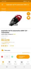 Aspirador de pó automotivo | Tramontina | 60w | 12v | R$ 61