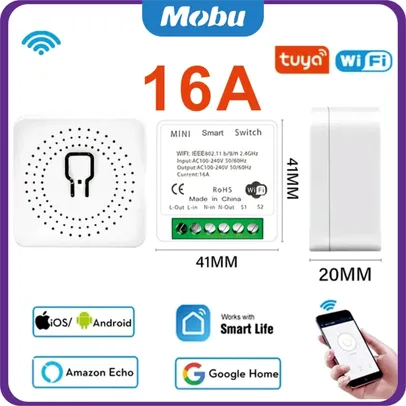 Mini interruptores de luz WiFi, módulo DIY, controle bidirecional, trabalhar com Tuya Smart Life, Alexa, Alice, Google Home, 16A